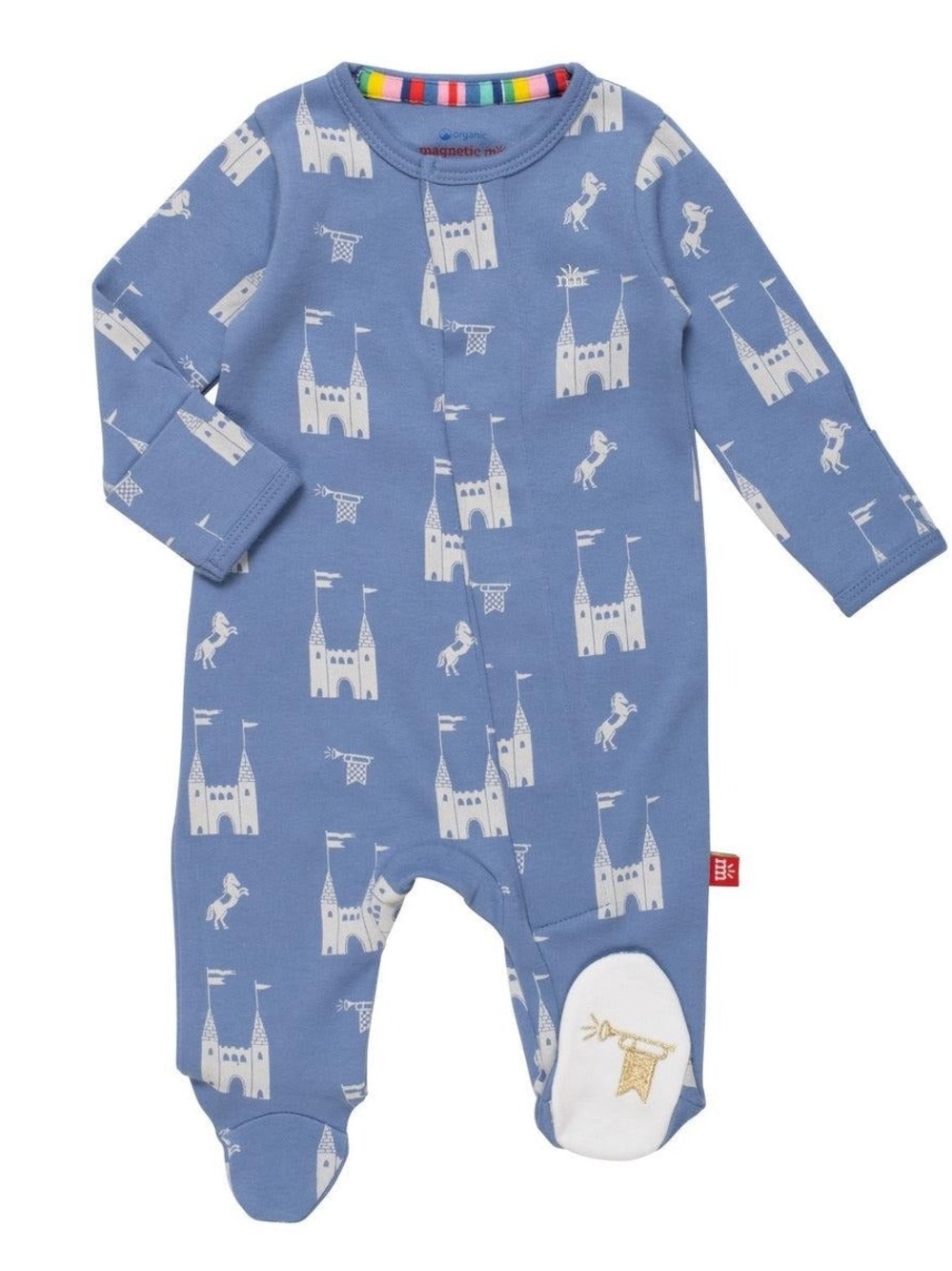 Magnetic Me Organic Cotton Footie Sleeper Blue Castle Horse Print 6-9M